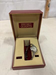 Collezio Ladies Quartz Bangle Watch, White Dial, Steel Cable Bracelet, Japan Movement, Seiko Box