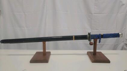 Katana-Style Japanese Sword, 27.5" Blade, Blue Wrap, Lacquered Saya, Wood Stand Included