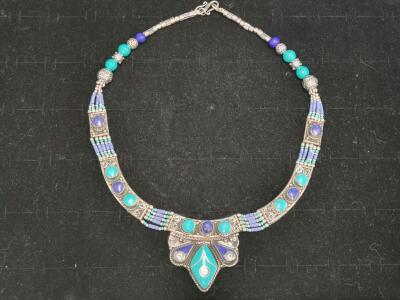 Beautiful Natural Turquoise & Blue Lapis Lazuli Large Necklace