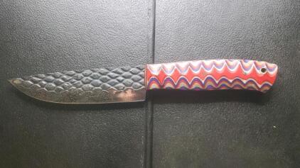 Custom Fixed-Blade Utility Knife, Hammered Textured Blade, Colorful Resin Handle, 9" Overall Length