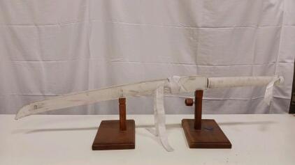 Traditional Japanese Katana Sword, 31" Blade, Cloth-Wrapped Handle, Stand Included