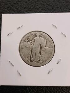 Standing Liberty Quarter, US 90% Silver, Eagle Reverse, 24.3 mm Diameter, Circulated