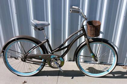 Raleigh Women's Cruiser Bike, 26" Wheels, Single Speed, Coaster Brake, Basket, Brown/Blue