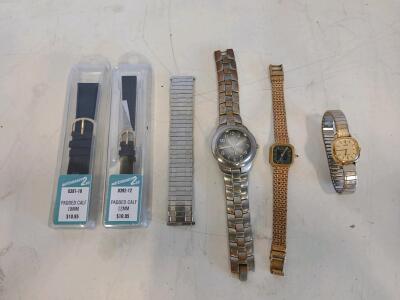 Watchbands2Go Padded Calf 18mm & 12mm Straps, 3 Mixed Metal Watch Bands & 3 Analog Watches