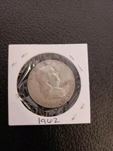 1962 Franklin Half Dollar 90% Silver &ndash; Benjamin Franklin Liberty Bell, in 2x2 Coin Flip