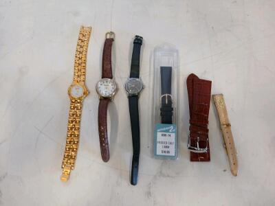 Lot of 3 Women's Analog Watches (Paris, Aquasize) with 3 Replacement Leather Bands, 14mm