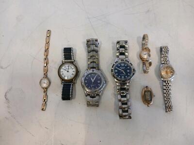 Mixed Lot of 7 Vintage Men's & Women's Analog Wristwatches &ndash; Stainless/Gold Tone, Divers, Dress Styles