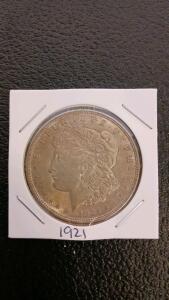 1921 Morgan Silver Dollar, United States, 90% Silver, Lady Liberty, Eagle Reverse