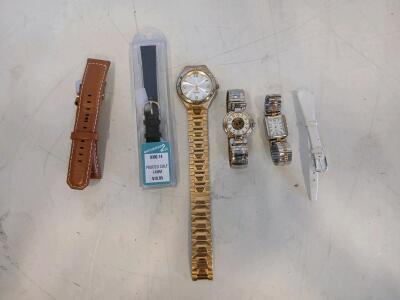 Lot of 3 Analog Quartz Watches with Gold/Silver Bands & Extra Leather Straps, 14mm