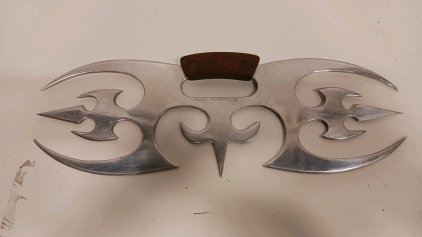 Fantasy Double-Bladed Axe by KHAJABEZ, Stainless Steel, 24" Display Weapon, Serial 1028