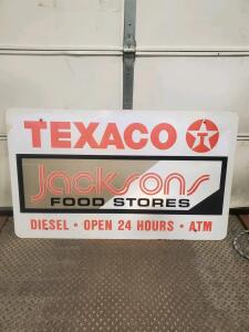 Texaco Jacksons Food Stores Vintage Metal Gas Station Sign 36"x59" DIESEL OPEN 24 HOURS ATM (R-1)
