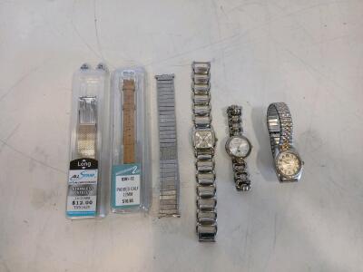3 Mixed Watches (August Steiner, Watch It!), 2 New Bands (Steel Mesh, Leather, 12-21mm), Used Lot