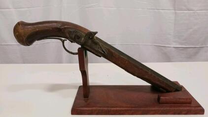 Antique Early 19th Century Flintlock Pistol with Brass Inlay and Octagonal Barrel