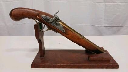 Percussion Cap Single-Shot Pistol, Engraved Lock Dated 1867, Wood/Brass