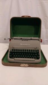 Remington Office-Riter Manual Portable Typewriter with Case, Gray with Green Keycaps
