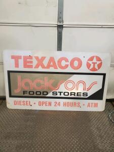 Vintage Texaco and Jacksons Food Stores Metal Advertising Sign, 36"x69", Pre-Drilled Mounting Holes R-1