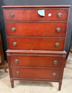 Vintage Cedar 5-Drawer Chest of Drawers, Colonial Revival, Brass Pulls, 38"x19"x50"