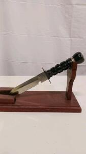 Survival Knife with 6" Sawback Blade, Clip Point, Black Synthetic Handle
