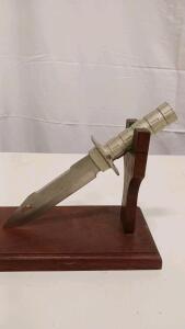 Survival Knife Bayonet Style, Clip Point with Sawback, Metal Handle