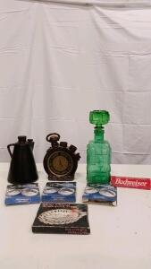 Vintage "House Rules No Drinking Until After 5" Pottery Clock Jug Decanter, 1960s Novelty Barware