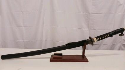 Katana Sword Traditional Design, Cord-Wrapped Handle, Etched Blade