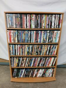 Large Light Oak DVD Media Shelf with Approx. 200 Region 1 DVDs &ndash; 5 Shelves, Mixed Genres