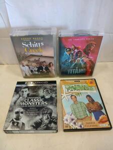 Schitt's Creek Complete Collection 12-DVD Set, DC Titans Complete Series, Universal Monsters 4K, Death in Paradise S13