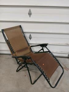 Brown Zero Gravity Recliner Chair, Foldable, Adjustable, Steel Frame, Removable Pillow, 21" Wide Seat