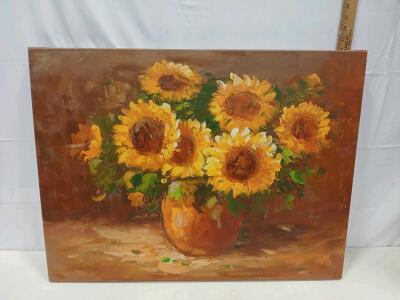 Oil Painting Print on Canvas - Still Life Sunflowers, 31.5 x 23.5 inches