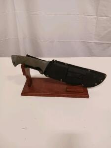 Fixed-Blade Survival Knife with Sawback Spine, Black Coated Blade, Olive Drab Green Handle