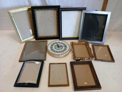 Lot of 9 Assorted Ornate, Classic & Modern Picture Frames, Decorative 12" Ceramic Wall Clock