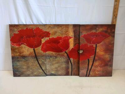 Lorraine Rossi Triptych 3-Piece Wall Art &ndash; Red Poppies, Print On Wood