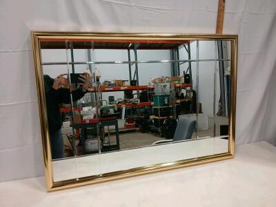 Large Beveled Glass Wall Mirror, Gold Metal Frame, Rectangular, 44"x31", Multi-Pane Style