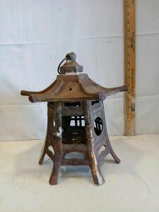 Vintage Cast Iron Japanese Pagoda Garden Lantern, 12" x 10", 8 lbs