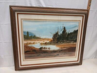 Framed Frank Roberts Signed 1978 Original Watercolor Landscape Painting 31.5"x39.5"