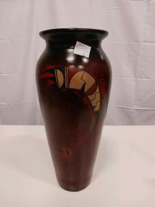 Large Decorative Ceramic Vase, 18" Tall, Geometric Abstract Design, Glossy Red & Black