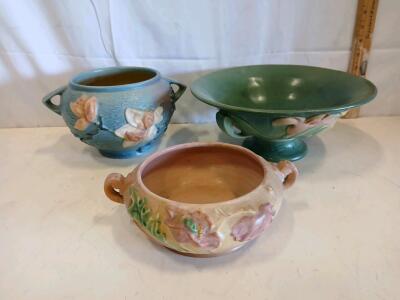 Roseville Pottery Magnolia Jardini&egrave;re 665-5, Console Bowl & Low Handled Bowl - USA Art Pottery Set