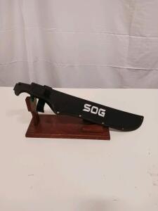SOGFari 18" Machete w/ Sawback, Kraton Handle, Nylon Sheath & Display Stand