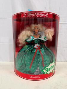 1995 Barbie Happy Holidays Special Edition Collectible Doll, Emerald Gown, Mint in Box, 11.5"