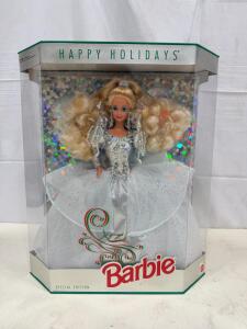 1992 Mattel Happy Holidays Barbie Special Edition 11.5" Doll, Silver Ball Gown, Boxed, #1429