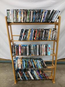 Wooden Media Shelf with 85&ndash;100 DVDs/Blu-rays, Light Natural Finish, Five Shelves