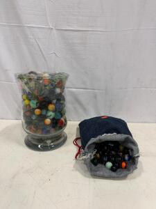 Assorted Glass Marbles Bulk Lot &ndash; Approx. 200&ndash;300 Pieces, 0.6" Diameter, Mixed Colors (Bass)