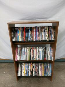 Media Storage Shelf, 3-Shelf, Brown Wood Composite, Holds 75-90 DVDs, 30"x36"x9"