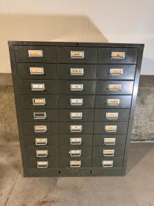Vintage Steel Multi-Drawer Storage Cabinet with 25 Drawers, Approx. 20" x 40" x 18"