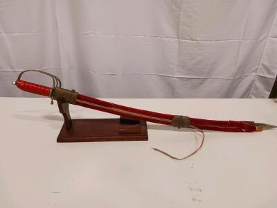 Ceremonial Saber, Red Handle, Brass Guard, Velvet Scabbard, Display Stand, ca. 19th&ndash;20th Century