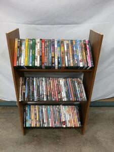 Assorted 80-DVD Collection with 3-Shelf Wooden Bookcase
