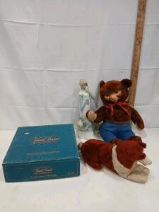 Vintage Smokey Bear Doll Ideal, Lassie Plush MY TOY CO, Trivial Pursuit Genus Edition, Porcelain Lady