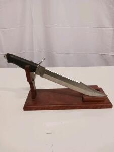 Large Survival/Bowie Knife with Sawback Spine and Display Stand