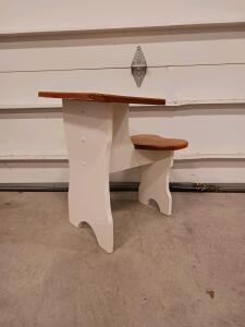 Child's Wooden Desk with Heart-Shaped Seat and Attached Writing Surface, Two-Tone Finish