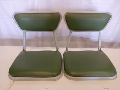 Vintage Stadium Seats, Pair & Single, Olive Green Vinyl, Folding Steel, Retro 1960s-70s Style